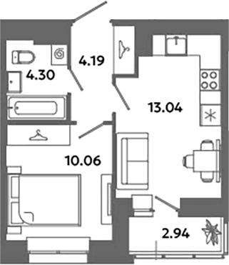 Планировка — Загляденье, 2-комн., 32 м²