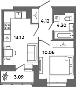 Планировка — Загляденье, 2-комн., 32 м²