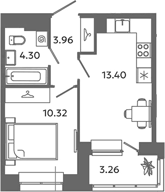 Планировка — Загляденье, 2-комн., 32 м²