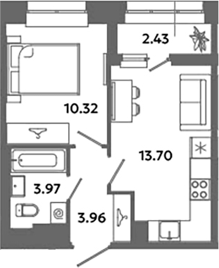 Планировка — Загляденье, 2-комн., 32 м²