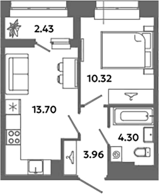 Планировка — Загляденье, 2-комн., 32 м²