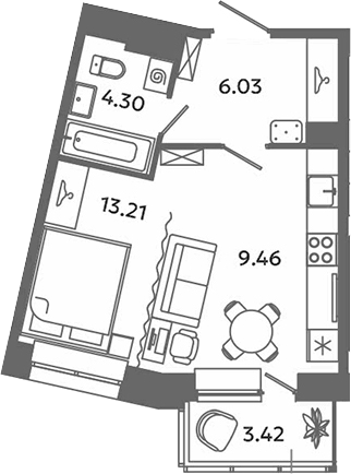 Планировка — Загляденье, Студия, 33 м²