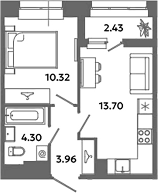 Планировка — Загляденье, 2-комн., 32 м²
