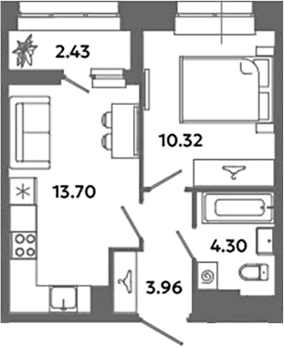 Планировка — Загляденье, 2-комн., 32 м²
