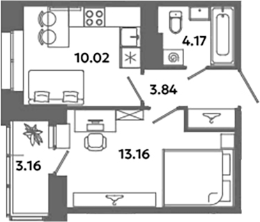 Планировка — Загляденье, 1-комн., 31 м²