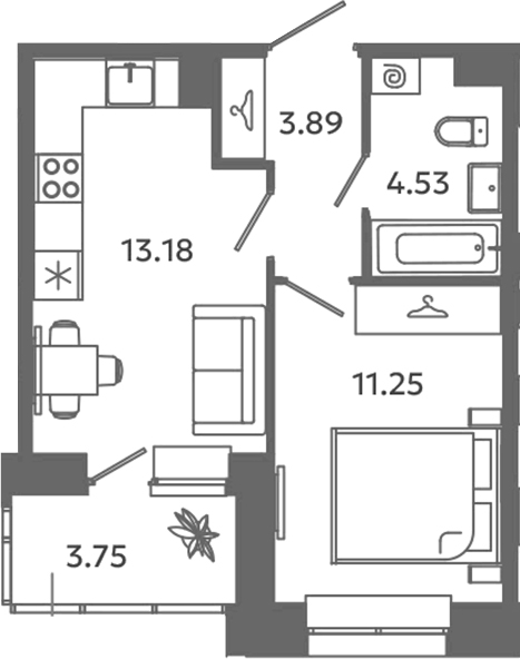 Планировка — Загляденье, 2-комн., 33 м²