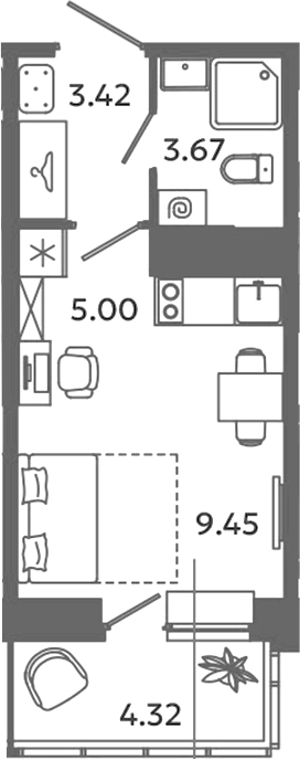 Планировка — Загляденье, Студия, 22 м²