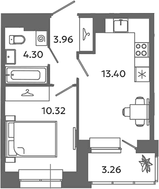 Планировка — Загляденье, 2-комн., 32 м²