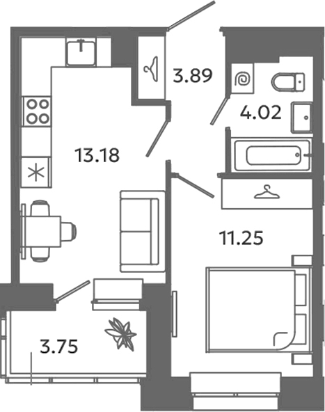 Планировка — Загляденье, 2-комн., 32 м²