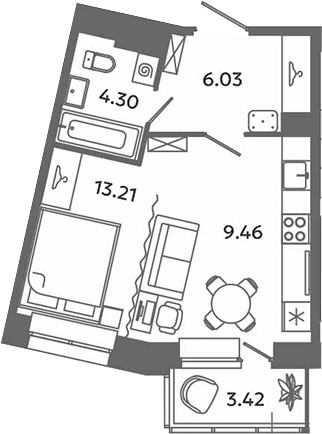 Планировка — Загляденье, Студия, 33 м²