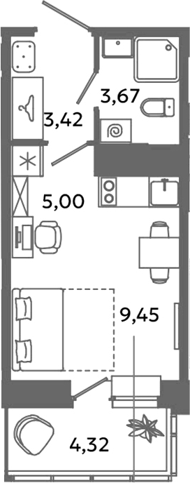 Планировка — Загляденье, Студия, 22 м²