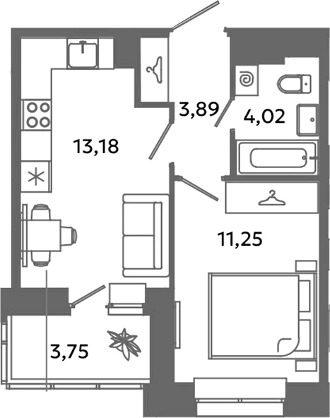 Планировка — Загляденье, 2-комн., 32 м²