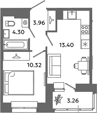 Планировка — Загляденье, 2-комн., 32 м²