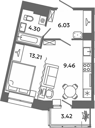Планировка — Загляденье, Студия, 33 м²