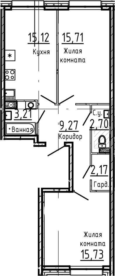 Планировка — Остров Первых, 3-комн., 64 м²