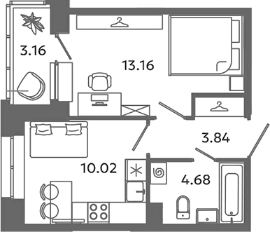 Планировка — Загляденье, 1-комн., 32 м²