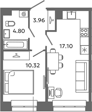Планировка — Загляденье, 2-комн., 36 м²