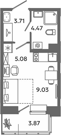 Планировка — Загляденье, Студия, 22 м²