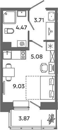 Планировка — Загляденье, Студия, 22 м²