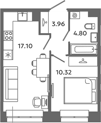 Планировка — Загляденье, 2-комн., 36 м²