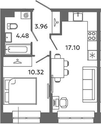 Планировка — Загляденье, 2-комн., 36 м²