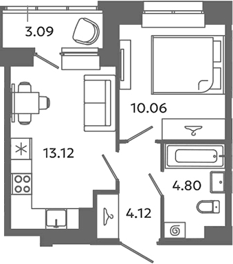 Планировка — Загляденье, 1-комн., 32 м²