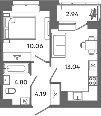 Планировка — Загляденье, 1-комн., 32 м²