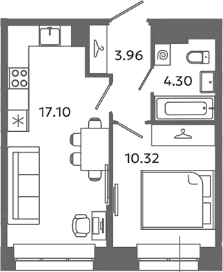 Планировка — Загляденье, 2-комн., 36 м²