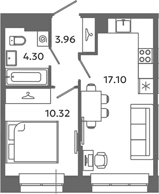 Планировка — Загляденье, 2-комн., 36 м²
