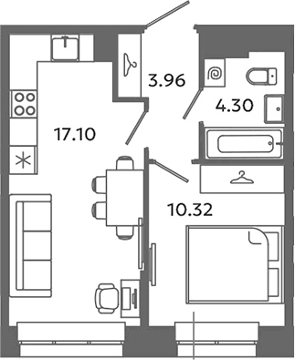 Планировка — Загляденье, 2-комн., 36 м²