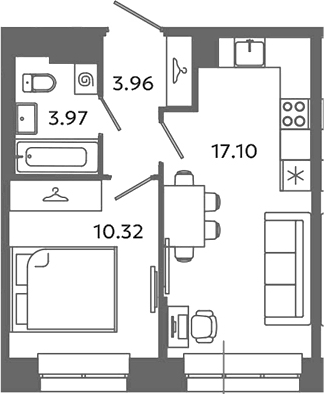 Планировка — Загляденье, 2-комн., 35 м²