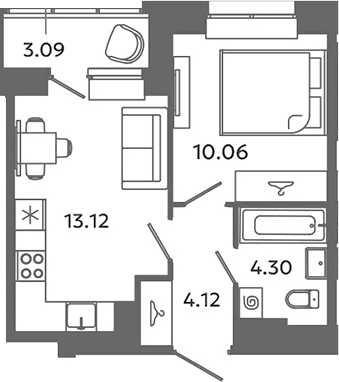 Планировка — Загляденье, 1-комн., 32 м²