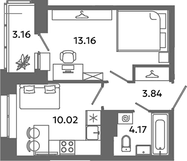 Планировка — Загляденье, 1-комн., 31 м²