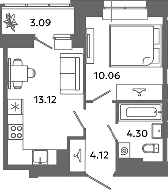 Планировка — Загляденье, 1-комн., 32 м²