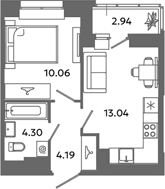 Планировка — Загляденье, 1-комн., 32 м²