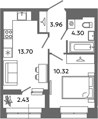 Планировка — Загляденье, 1-комн., 32 м²