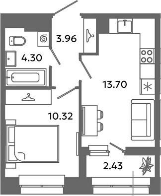 Планировка — Загляденье, 1-комн., 32 м²