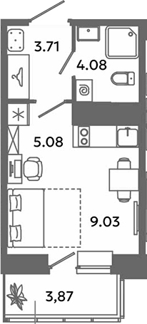 Планировка — Загляденье, Студия, 22 м²