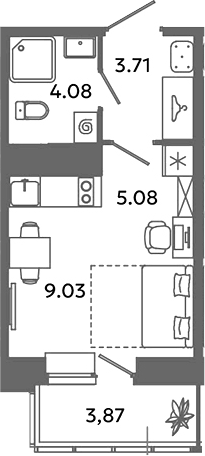 Планировка — Загляденье, Студия, 22 м²