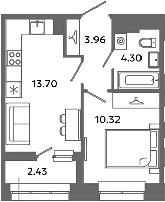 Планировка — Загляденье, 1-комн., 32 м²