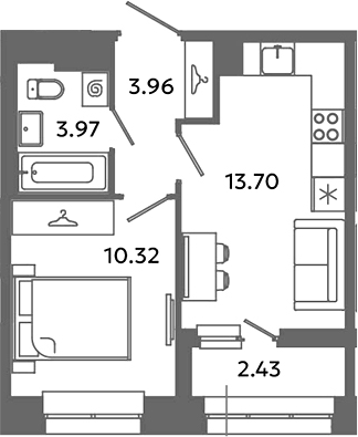 Планировка — Загляденье, 1-комн., 32 м²