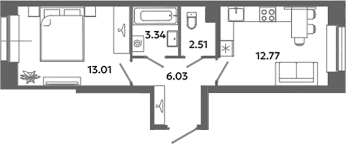 Планировка — Загляденье, 1-комн., 38 м²