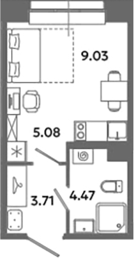Планировка — Загляденье, Студия, 22 м²