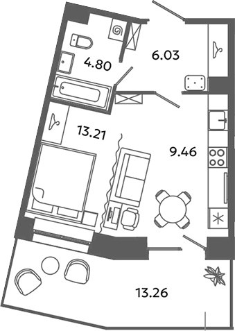 Планировка — Загляденье, Студия, 34 м²
