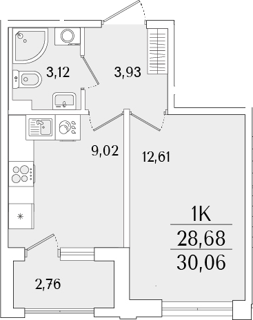 Планировка — Гранат, 1-комн., 29 м²