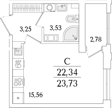 Планировка — Гранат, Студия, 22 м²