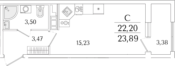 Планировка — Гранат, Студия, 22 м²