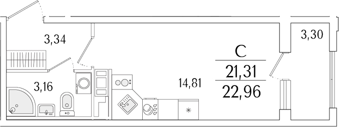 Планировка — Гранат, Студия, 21 м²