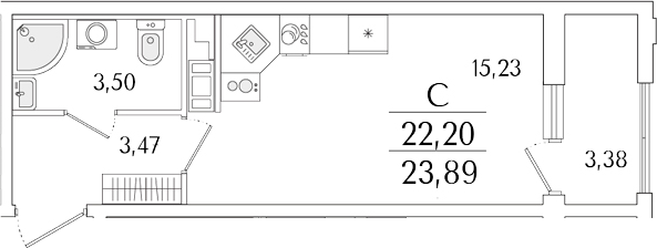 Планировка — Гранат, Студия, 22 м²