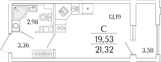 Планировка — Гранат, Студия, 20 м²